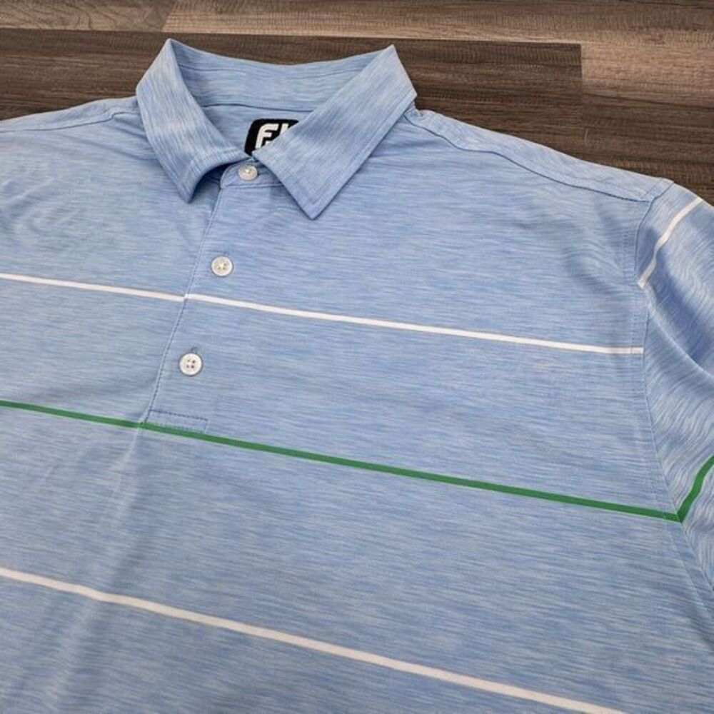 Men's FootJoy Golf Short Sleeve Polo Shirt Blue Stripe  XL‎ Performance Stretch